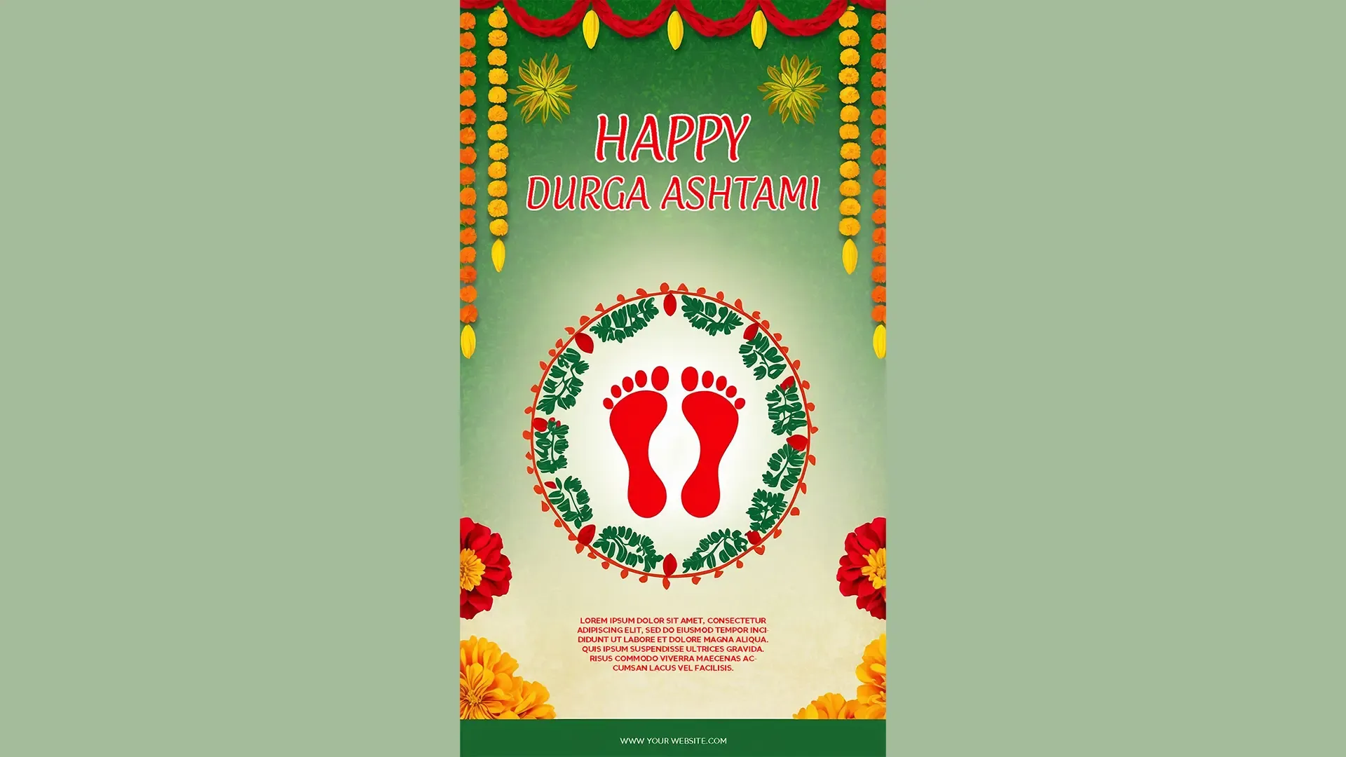 Vibrant Green and Red Durga Ashtami Instagram Story PSD Template image